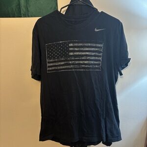 Nike Black Short Sleeve Tee with Subtle Flag Design